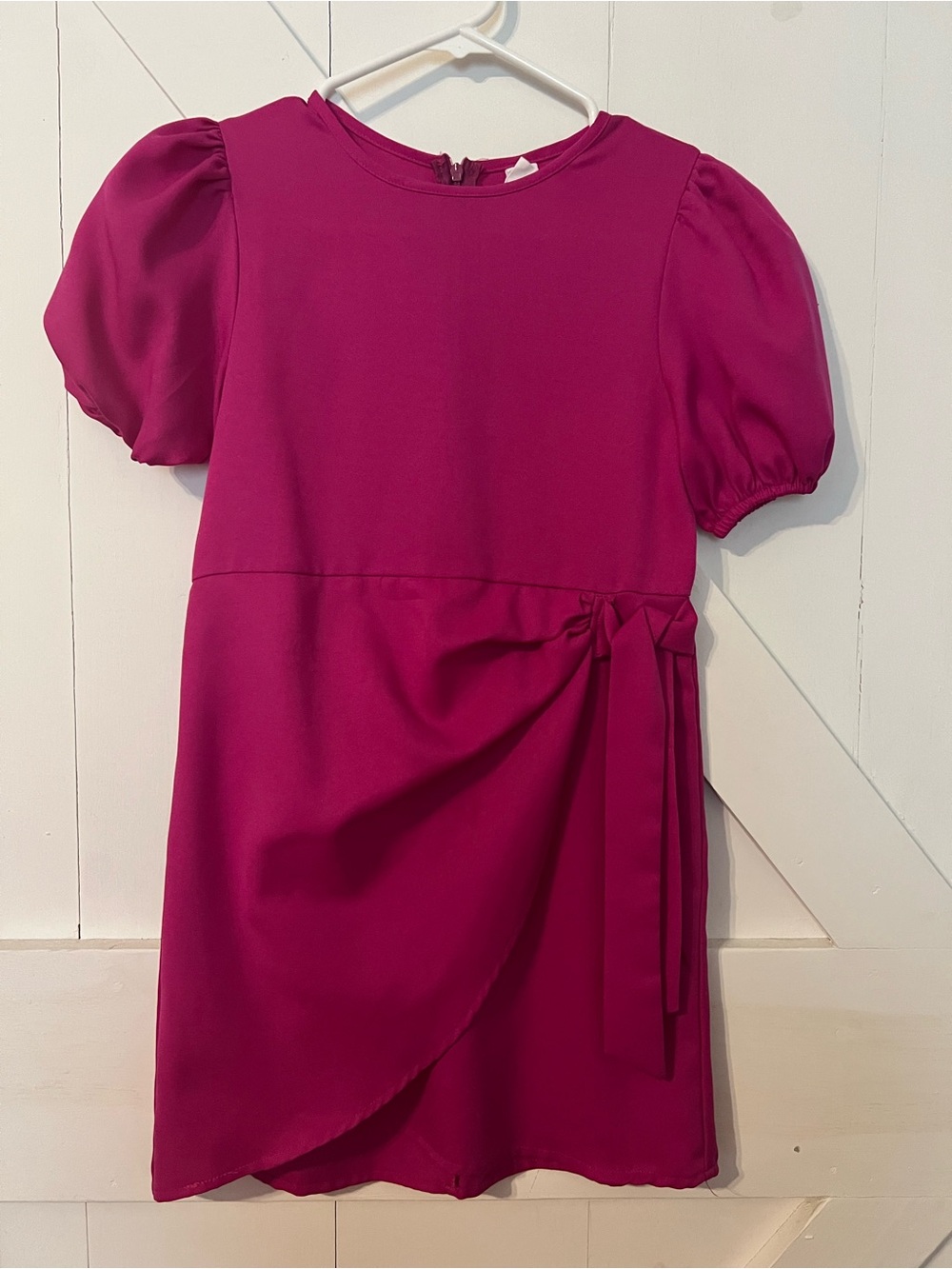 SHEIN Fuchsia Puff-Sleeve Wrap-Front Party Dress